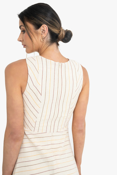 Abby Pinstriped Midi Dress Ecru