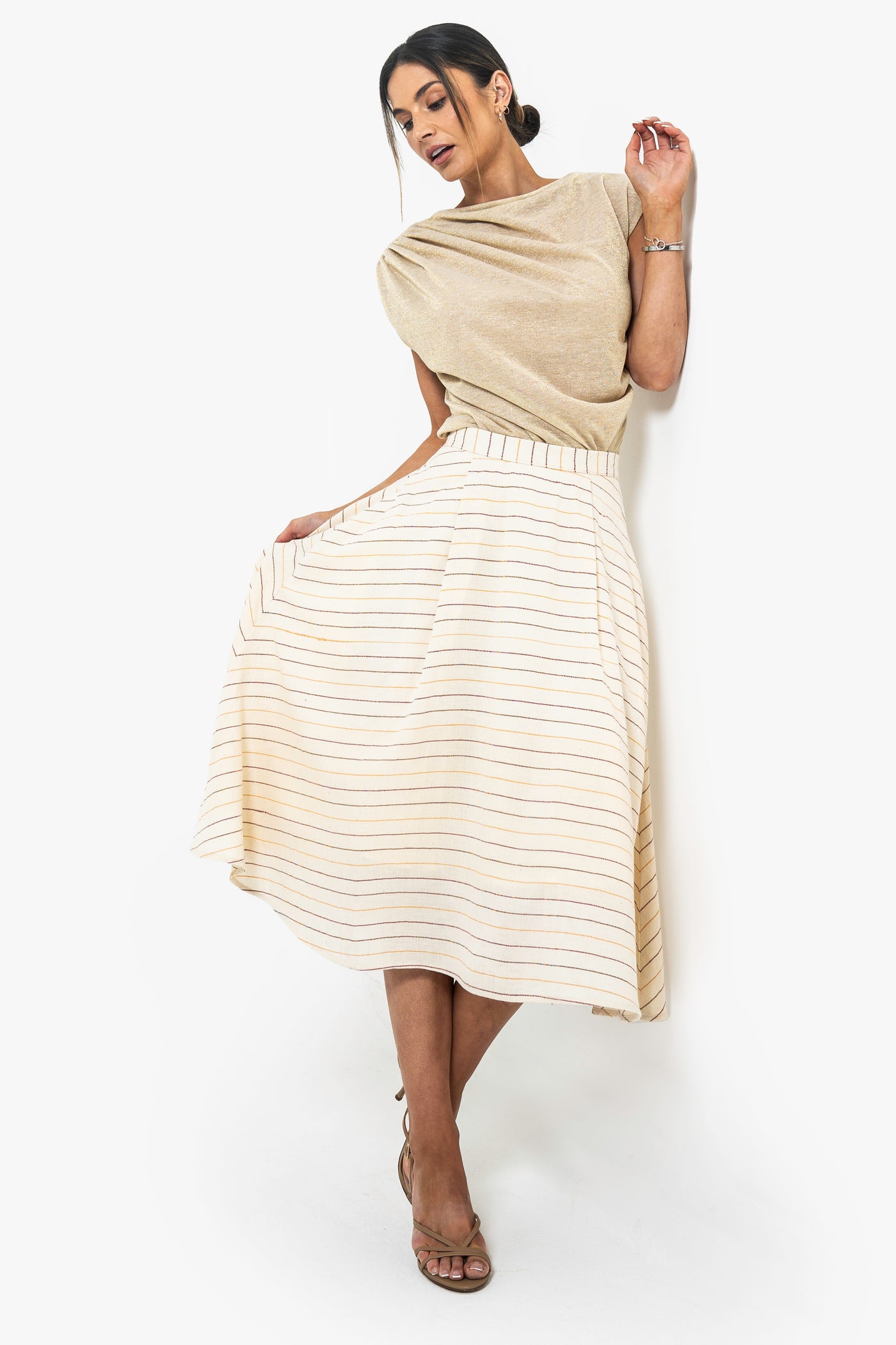 Jenna Pinstriped knee-length Full Skirt