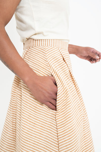 Jenna Striped Midi-length Full Skirt Terracotta
