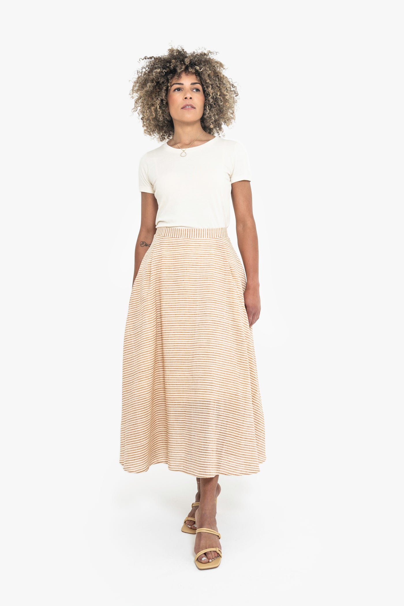 Jenna Striped Midi-length Full Skirt Terracotta