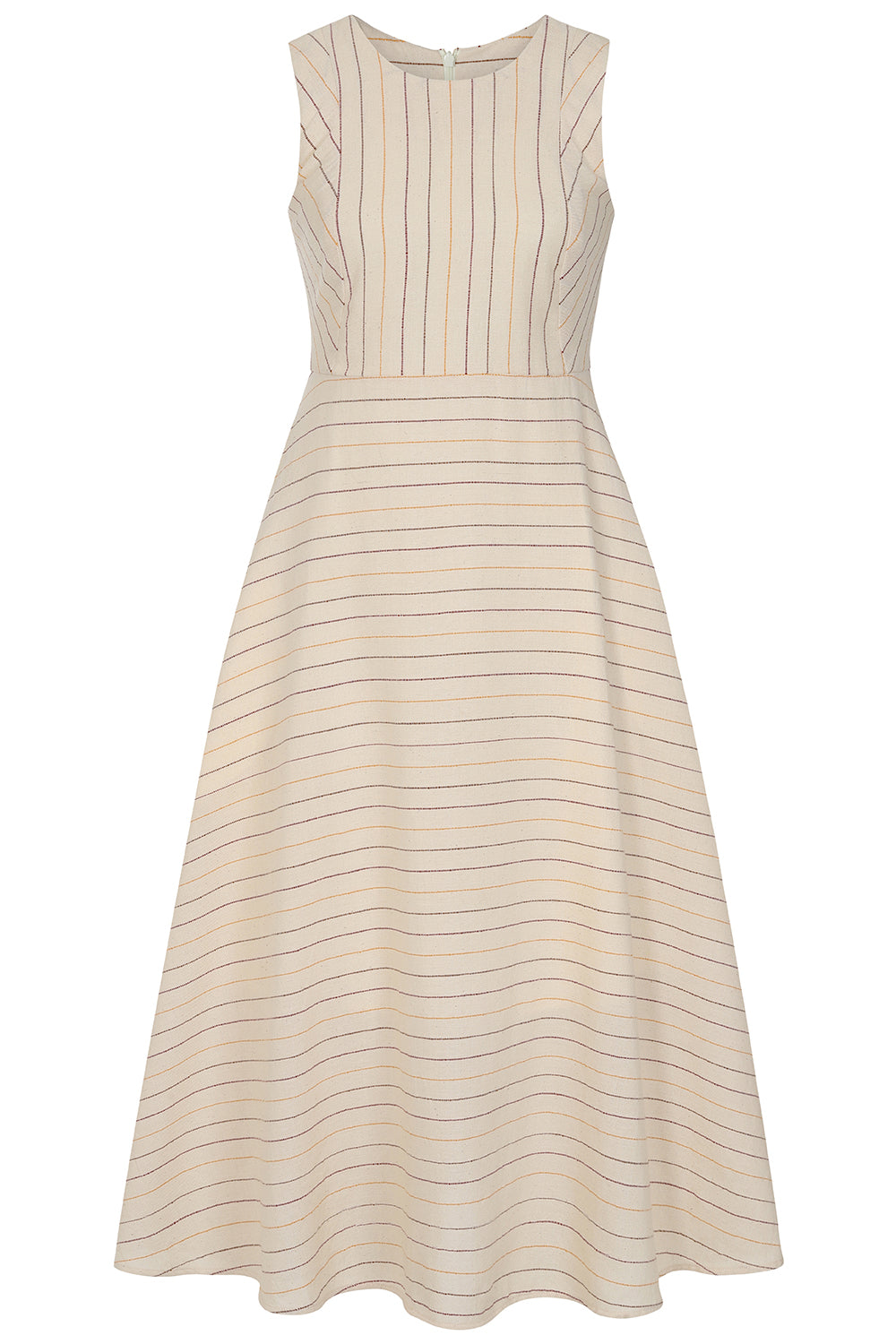 Abby Pinstriped Midi Dress Ecru