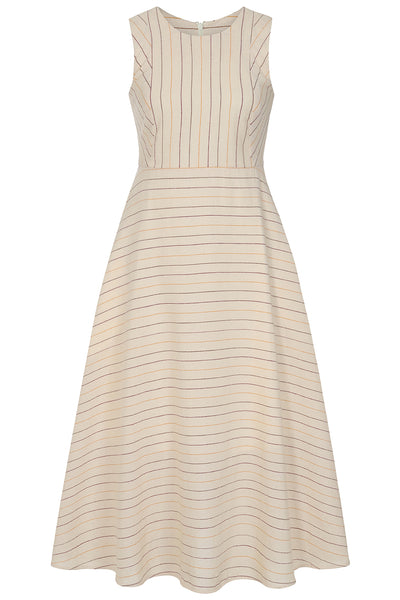 Abby Pinstriped Midi Dress Ecru