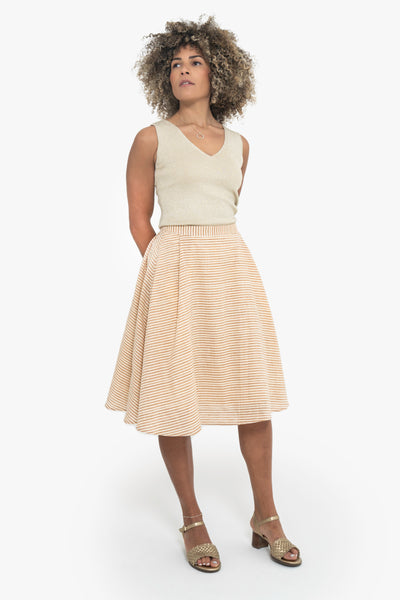 Jenna Striped Knee-length Full Skirt Terracotta