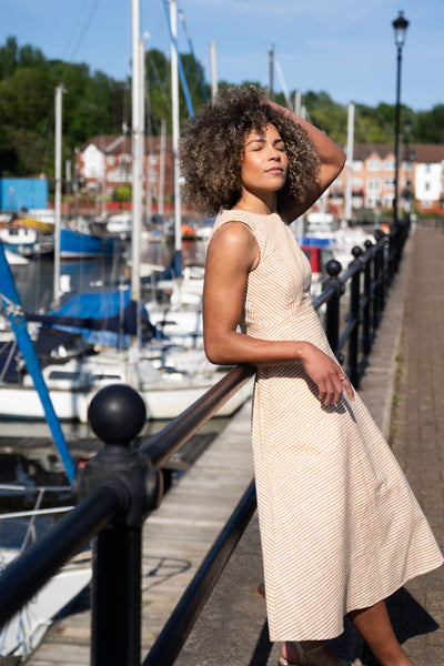 Abby Striped Midi Dress Terracotta