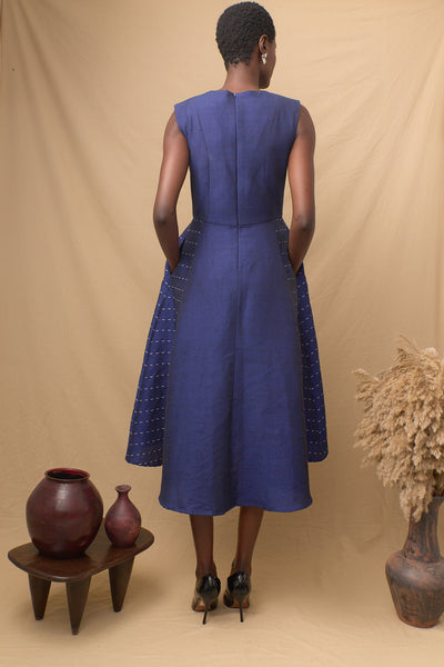 Sadio Full Skirt Dress Blue