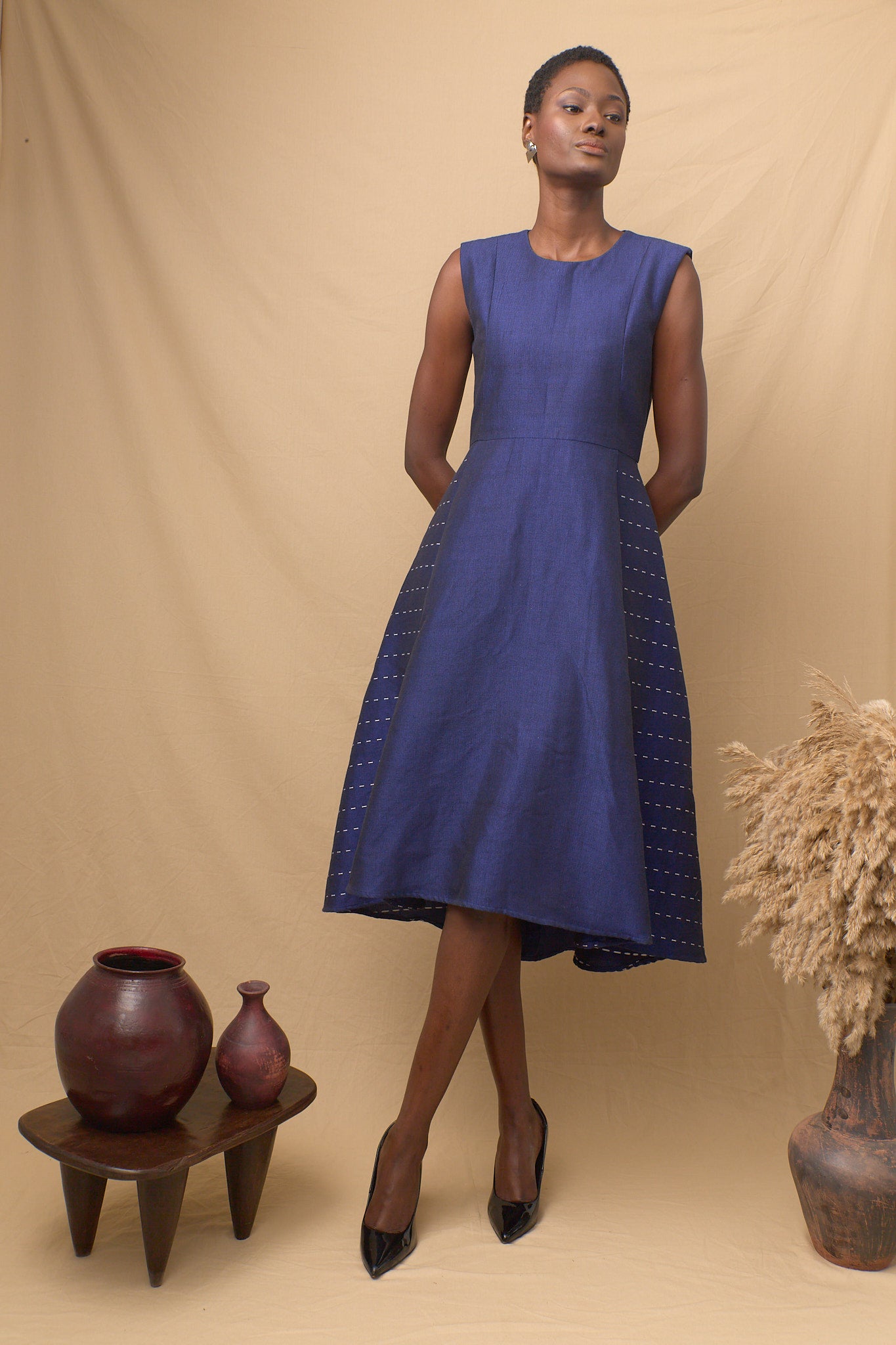 Sadio Full Skirt Dress Blue