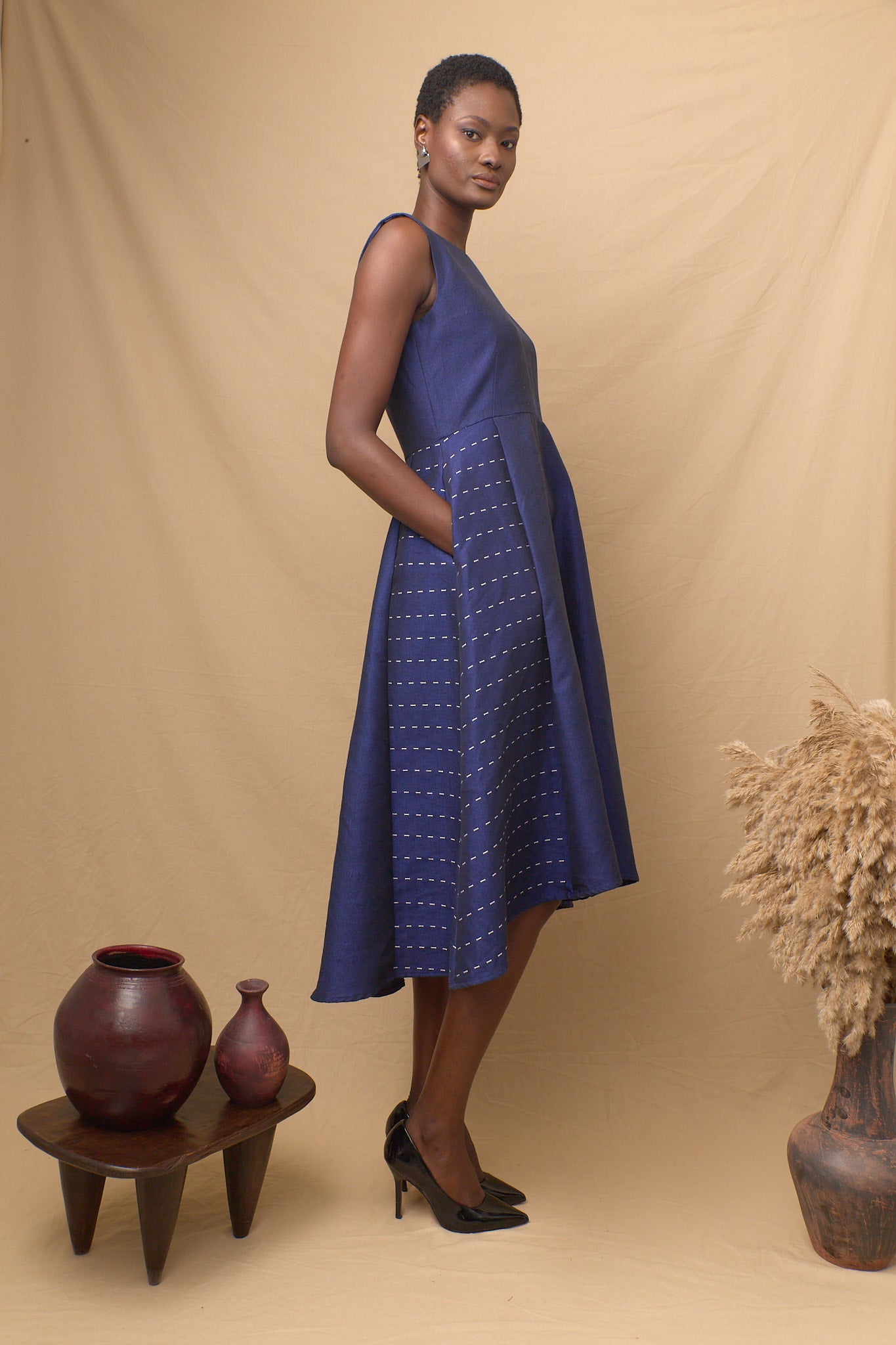 Sadio Full Skirt Dress Blue